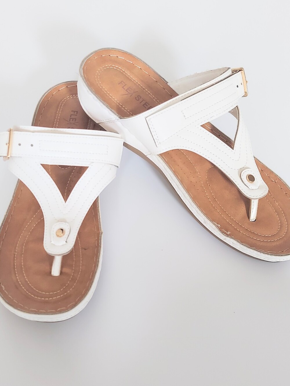 Flex Step Rosie White Slip On Low Wedge Sandals